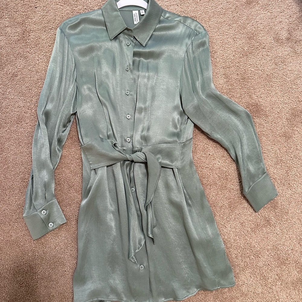 Belted mini shirt dress